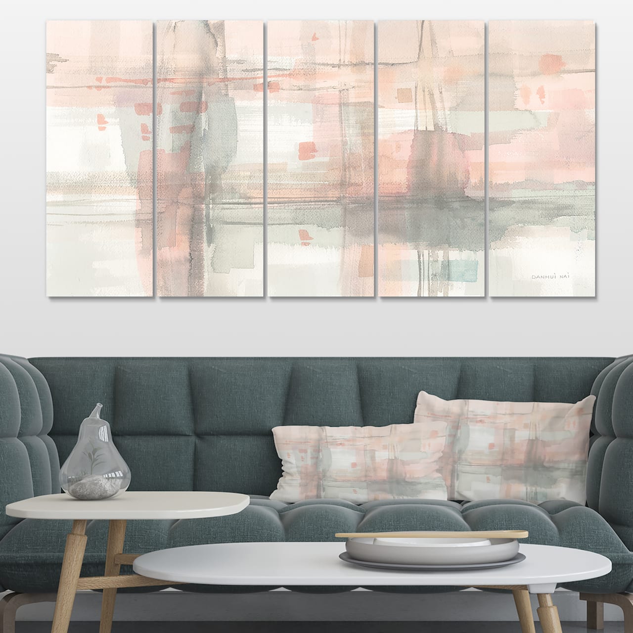 Designart - Intersect II Grey - Pink Modern Premium Canvas Wall Art